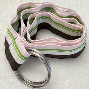 J.Crew Belt Brown Green White Pink Striped Size S/M